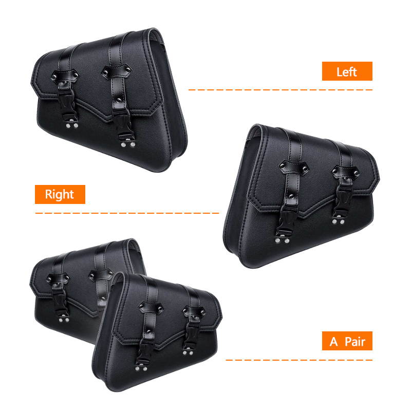 Alforjas universales de cuero PU negro para motocicleta, bolsa de herramientas laterales, bolsa de sillín de equipaje, caja lateral dura, bolsas de sillín