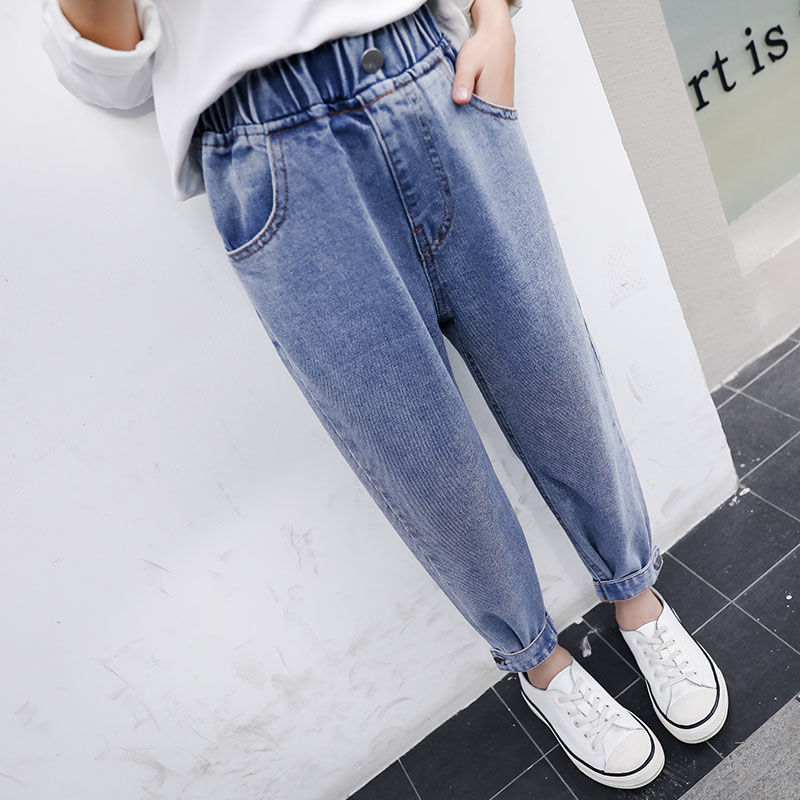 Herfst winter kind baby meisjes jeans broek kinderen rechte jeans broek voor meisjes elastische taille denim broek broek  w516