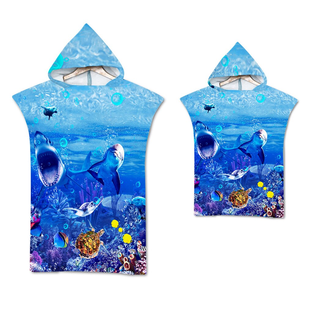 Gedrukt Sea Turtle Microfiber Hoodied Badhanddoeken Zand Gratis Draagbare Strandlaken Zwemmen Beach Surf Poncho Sport Handdoeken: Printed 5 / Adult