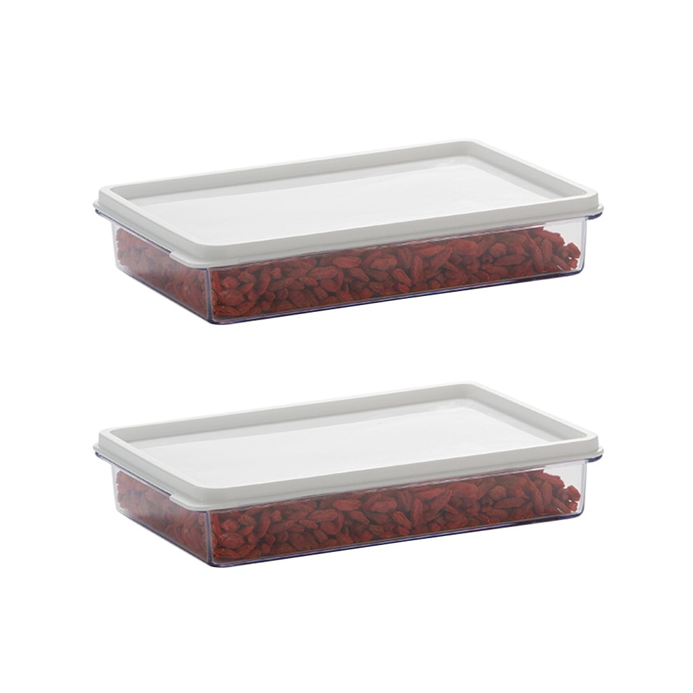 2pcs 700ml Kitchen Sealed Crisper Refrigerator Storage Boxes Rectangular Food Container for Fruit Meat Cereal (Short Version)