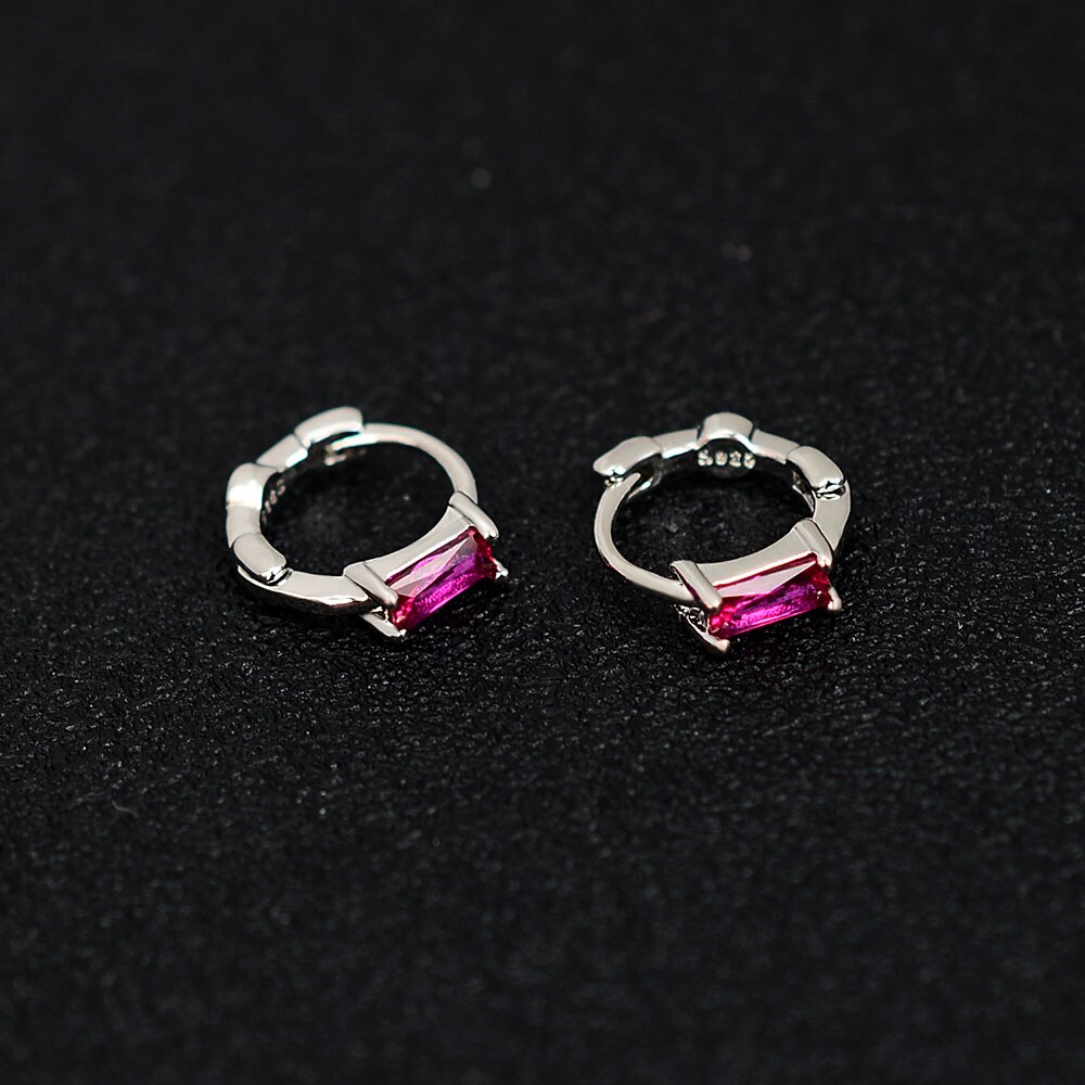 Pendientes Huggies púrpura blanco verde azul rojo corazón cuadrado Color plata pendientes de aro pequeños para mujeres niñas joyería de boda