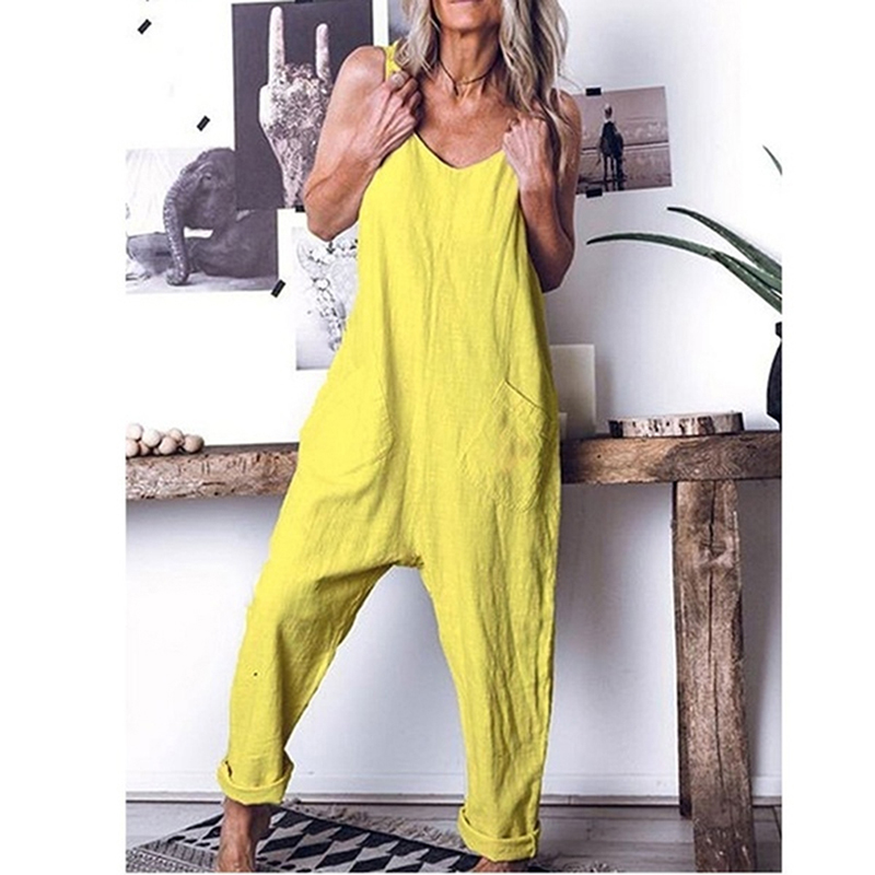 Plus Size 5XL Vrouwen Casual Spaghettibandjes Tuinbroek Vintage V-hals Losse Party Lange Harem Overalls Rompertjes Effen Jumpsuits