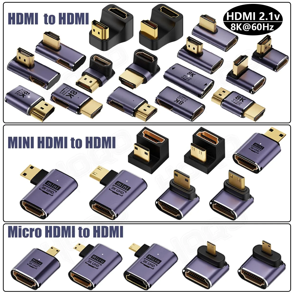 8K HDMI-adapter 90 graden 8k 4k bij 120 Hz 270 graden HDMI schuine adapter 360 180 graden mini naar HDMI U-vorm l-type converter