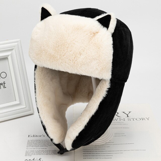 Gorro de aviador con mascarillas para niños y adultos, gorro impermeable de piloto, protección para las orejas, pasamontañas, de invierno,: Black 3