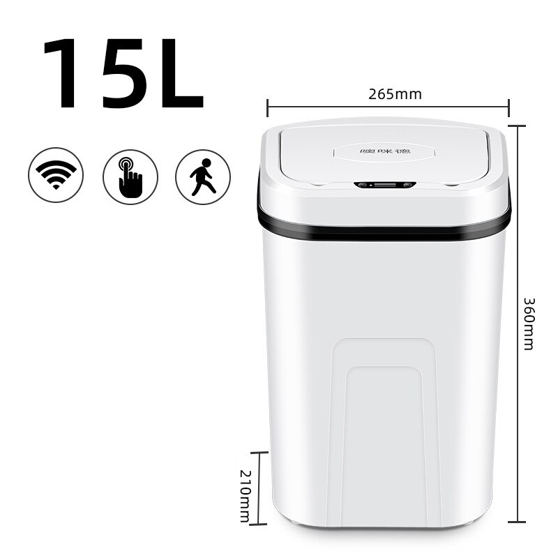 15L Smart Induction Trash Can Wireless Sensor Automatic Garbage Bin Home intelligent Electric Waste Bins Kitchen Bathroom: white C