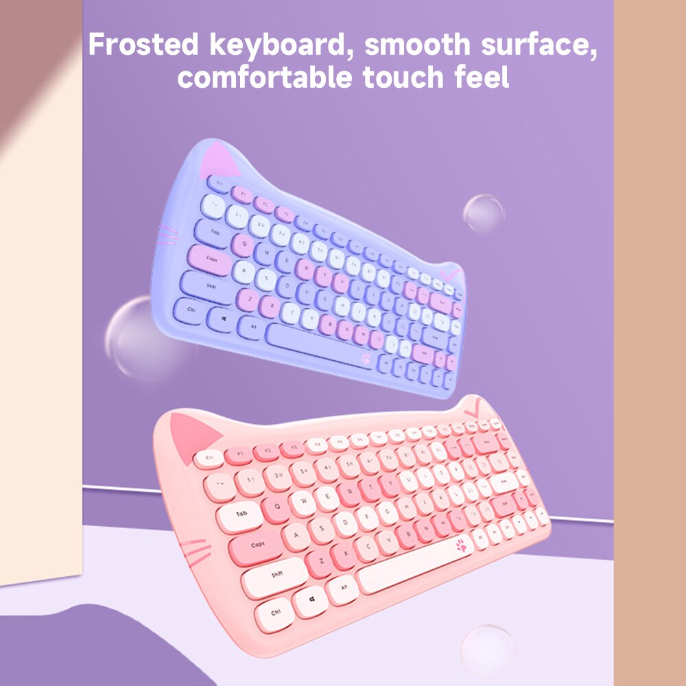 GEEZER 2.4G Wireless Keyboard Mouse Combo 84 Keys Membrane Keyboard Ergonomic Mouse 3-gear Adjustable DPI Cute Appearance Purple