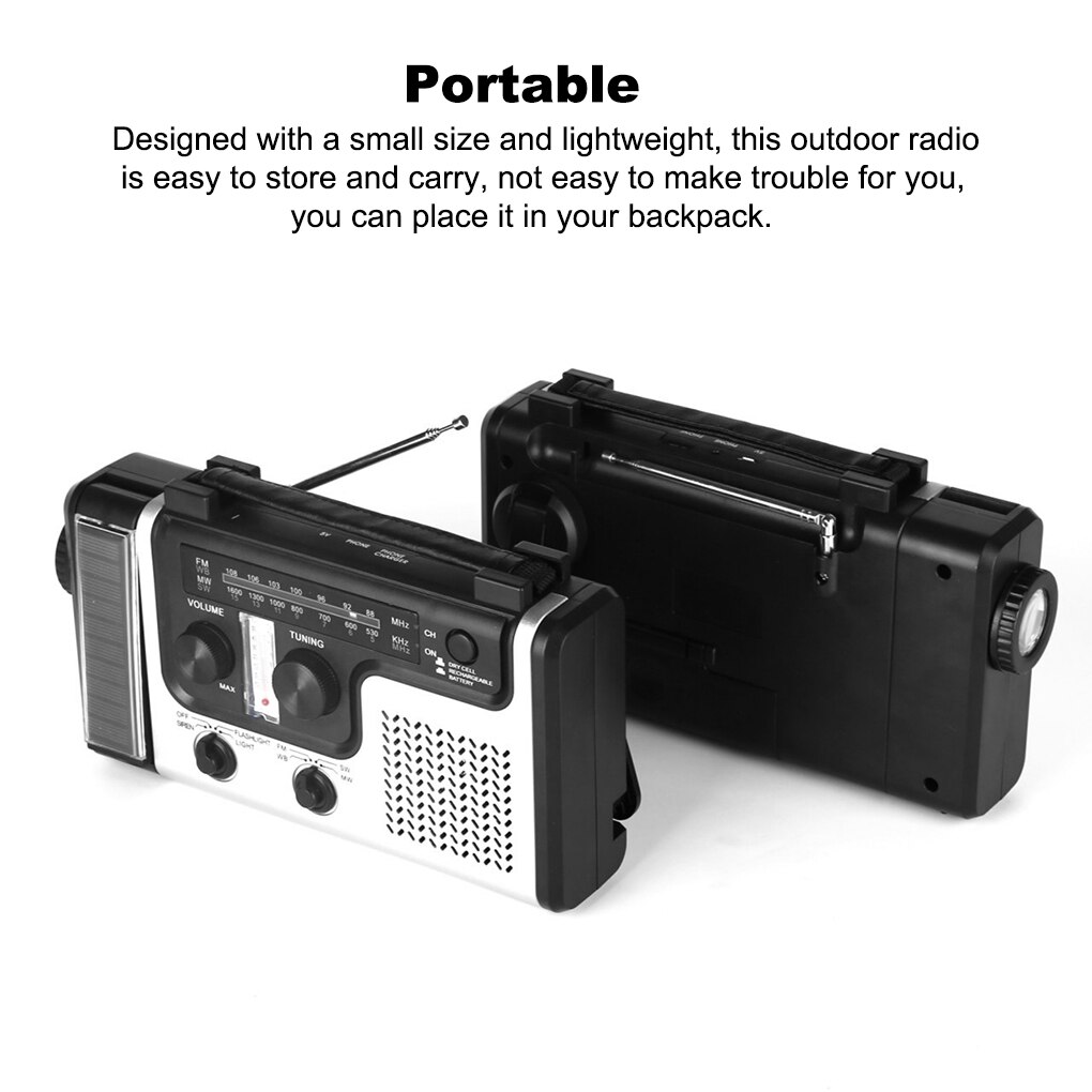Emergency Portable AM FM SW1 SW2 Radio Hand Crank Self Powered Solar Radios Flashlight Reading Light Outdoor LED Flashlight