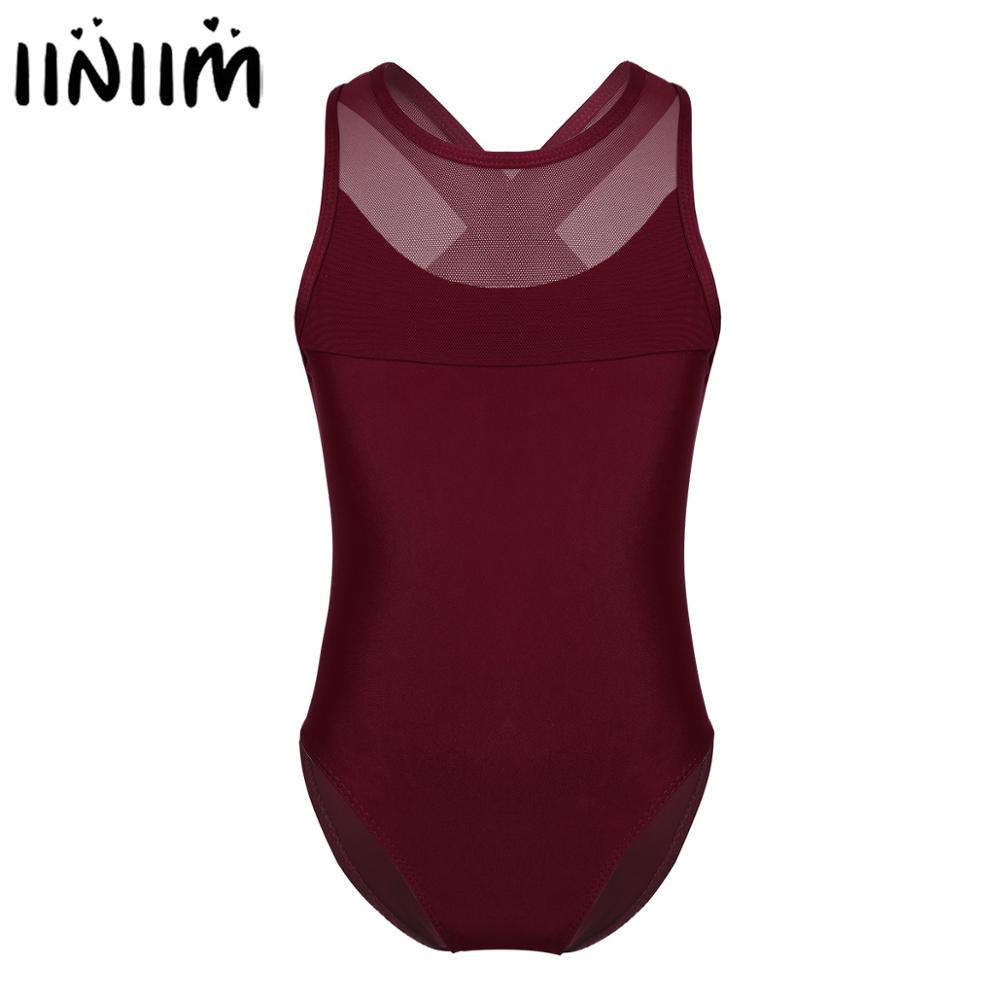 iiniim Kids Girls Ballet Body Leotard Mesh Splice Criss-cross Cutout Back Ballet Gymnastics Leotard Dancewear