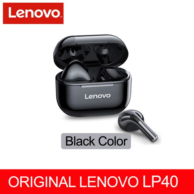 NEUE Original Lenovo LP40 TWS Drahtlose Kopfhörer Bluetooth 5,0 Dual Stereo Noise Reduktion Bass Touch Steuerung Lange Standby 300mAH: LP40 Black