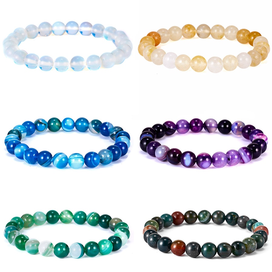 Natural Stone Bracelets Indian Natural Stone Amethysts Beaded Round Beaded Stretch Bracelets Bangles Unisex