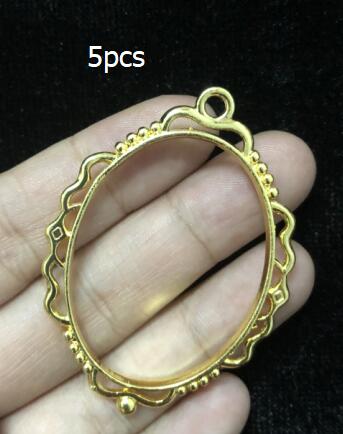 Vintage oval blonder åpne rammer charms gjør-det-selv-harpiks håndverkstilbehør firkantet rundt metall speil anheng smykker hul ramme: 5 stk speil