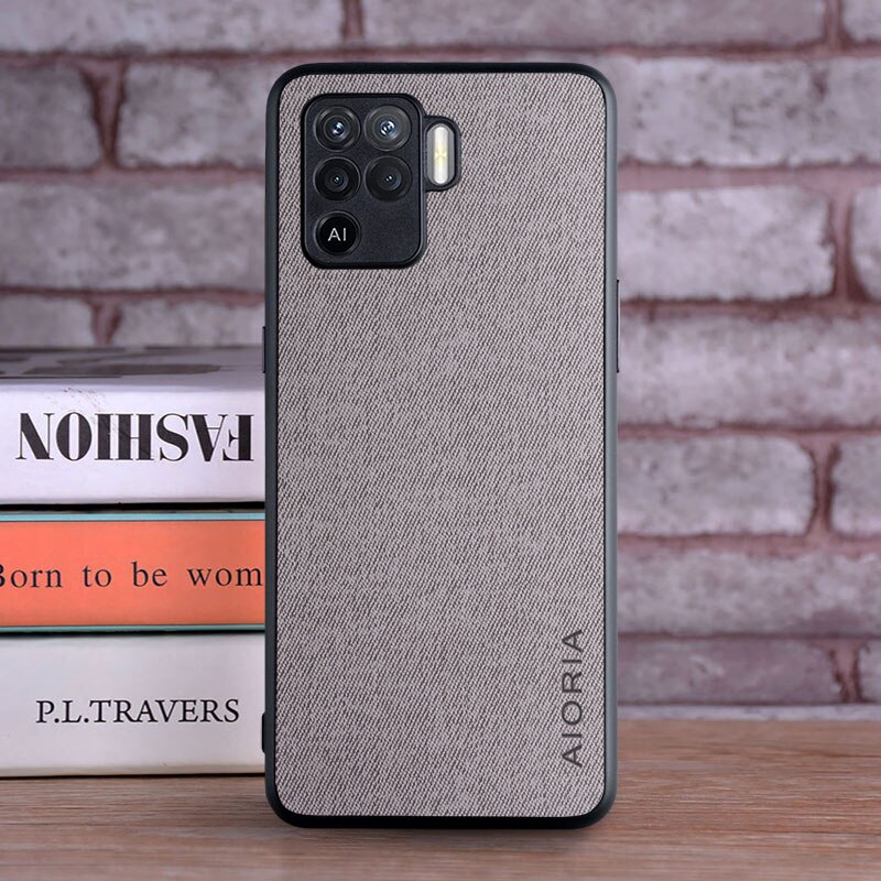 Case Voor Oppo F19 Pro Coque Luxe Textiel Leer Skin Soft Tpu Hard Pc Phone Cover Voor Oppo F19 Pro Case Funda: Light Gray