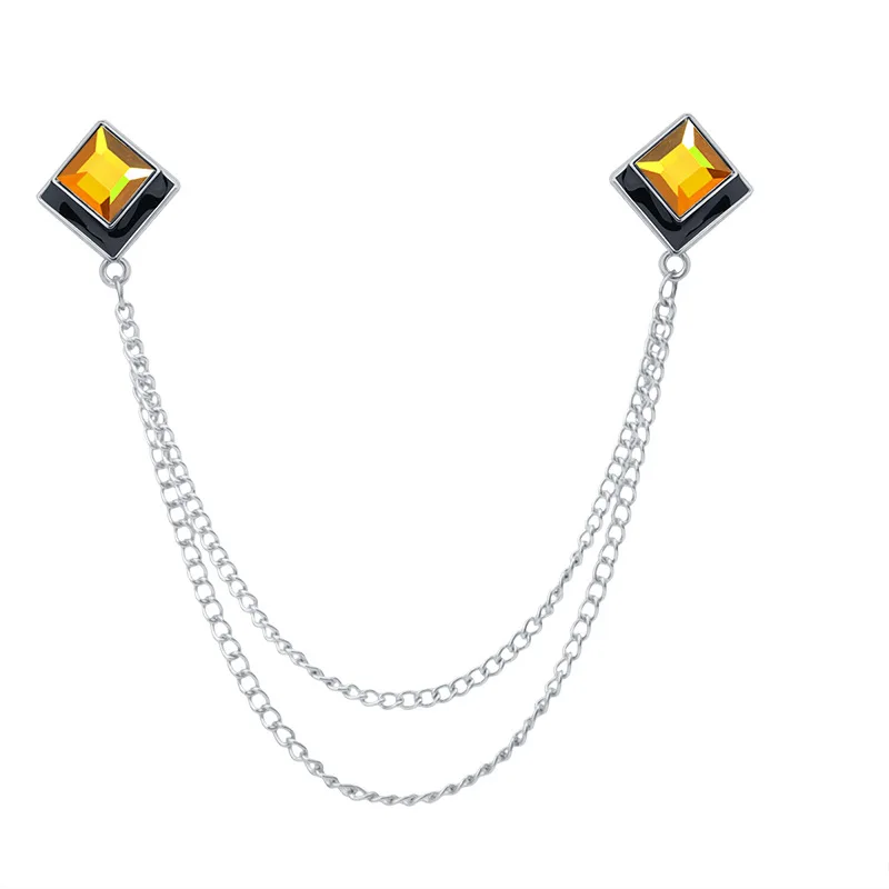 Koreaanse Geometrische Crystal Broche Kwastje Ketting Revers Pin Mannen Shirt Kraag Sieraden Wedding Party Broches Accessoires