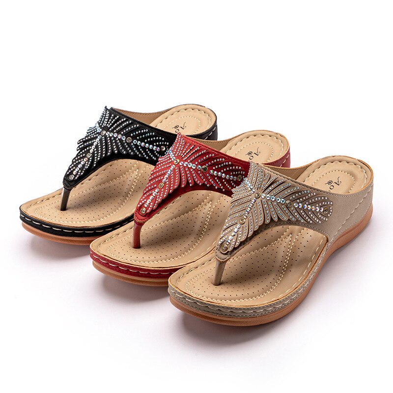 Chaussures d'été strass sandales à talons compensés string pantoufles tongs sandales de plage décontractées Sandalia ortopédica Feminina directe