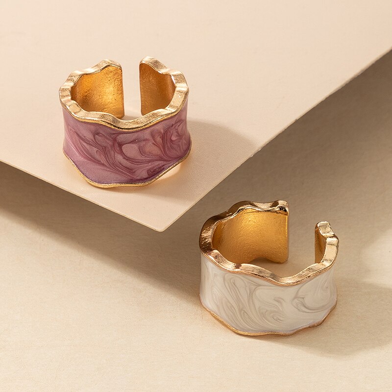 Docona Neue charmant Bunte Tropft Öl Offenen Kunckle Ring einstellen für Frauen eins Einfache Wasser Welligkeit Ringe Partei Schmuck 17540