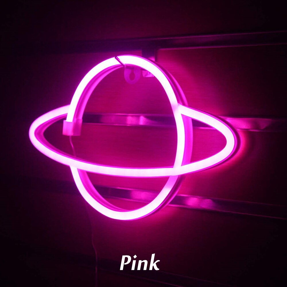 LED Neon Lamp Elliptical Planet Shaped Sign Lamp Battery Powered Party Home Decor Wall Light Party Neight Light: pink