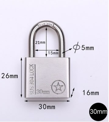 Salidas de fábrica de acero inoxidable 304, candado para exteriores, impermeable, antioxidante, antirrobo, resistente a la corrosión, Océano, barcos, exteriores: short hook 30MM
