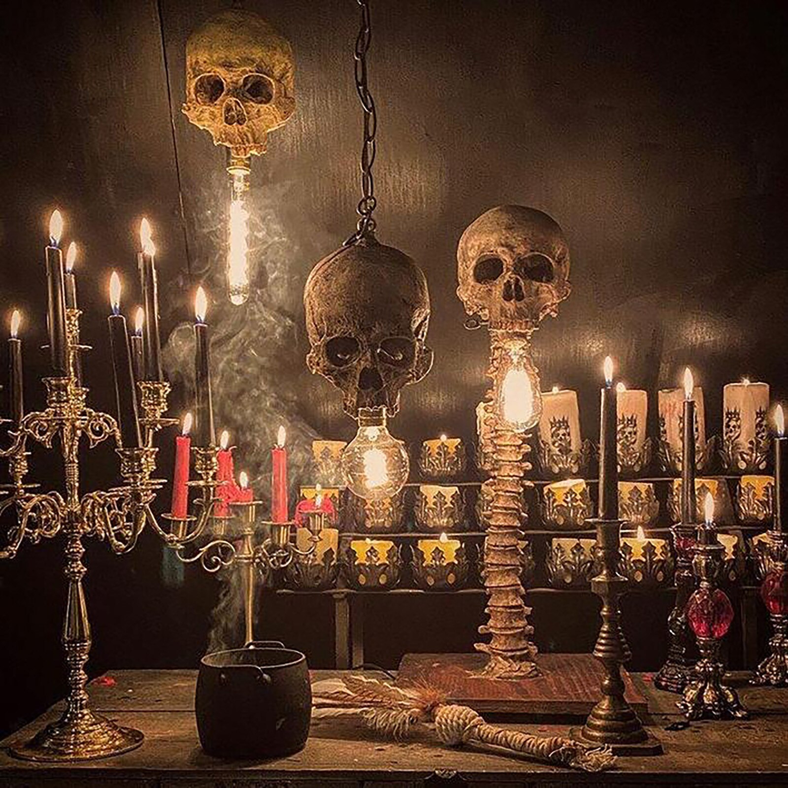 Halloween kranium skelet lampe horror 3d statue bordlys fest ornament rekvisit hjem soveværelse dekoration skræmmende rekvisit