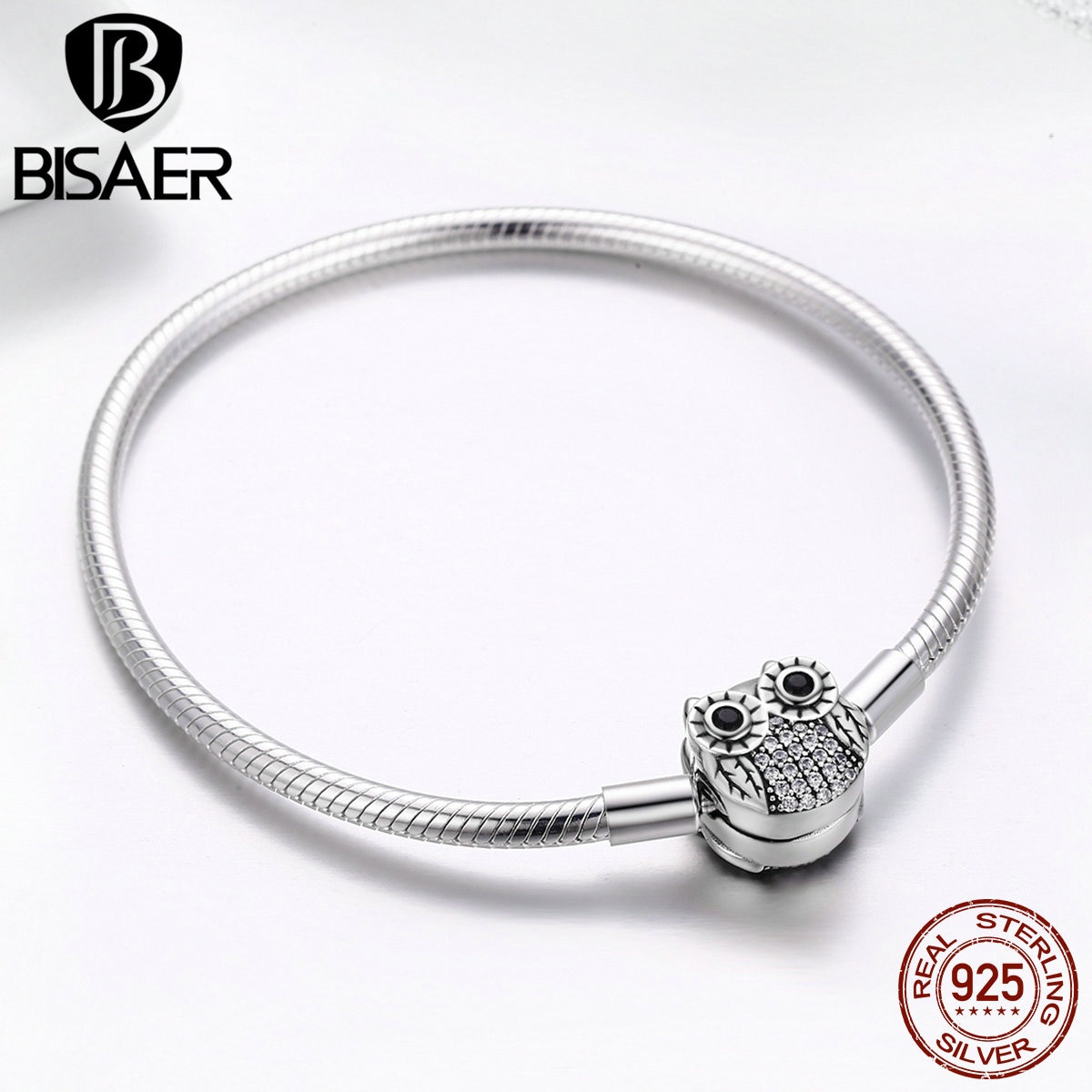 100% 925 prata esterlina animal bonito coruja cobra corrente pulseiras para as mulheres deslumbrante cz pulseiras pulseiras pulseiras autênticas jóias de prata