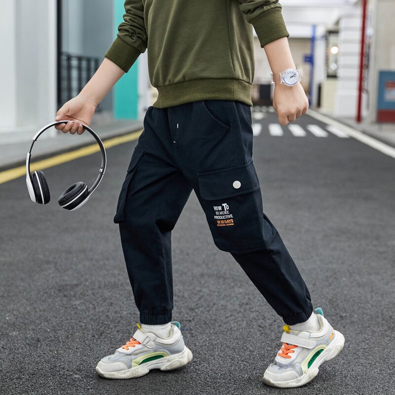 Jongens Broek Kinderen Broeken Jongens Casual Losse Stijl Lange Broek Tiener Jongens Harembroek Mode Multi-Pocket Cargo Broek