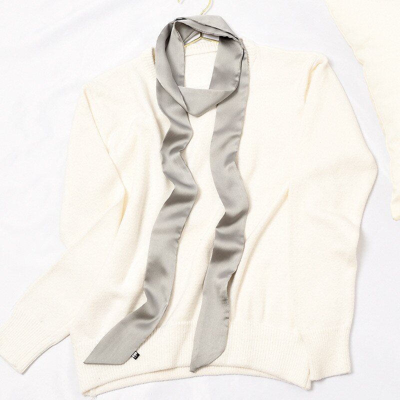 Zijde Dunne Slanke Smalle Sjaals Vrouwen Sjaals Kleine Kettingen Lint Universele Lange Sjaal: Gray