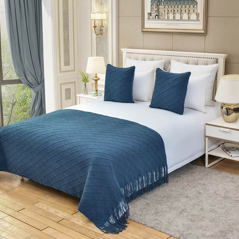 1 Peça de Colchas e Cobertores Modernos de Cor Sólida com Borlas, para o Pé da Cama, Tamanhos Queen e King, Decoração para Casa: 30*240cm / Azul