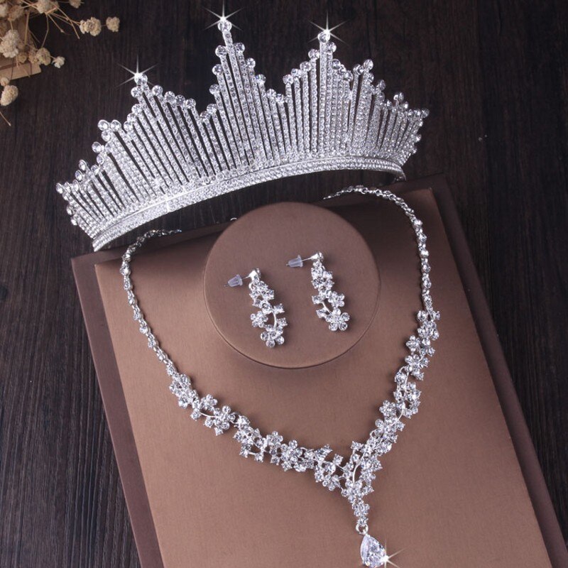 Barokke Luxe Kristal Bruids Sieraden Sets Strass Tiara Pageant Crown Choker Kettingen Oorbellen Bruiloft Dubai Sieraden Set