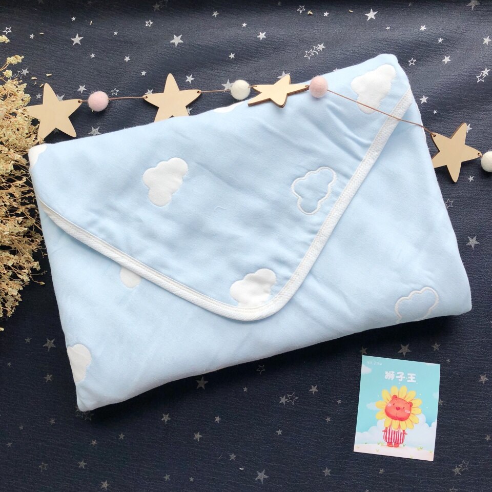 Ya zel 120x150 trapunta estiva in garza a 6 strati coperta per bambini in cotone trapunta per dormire super morbida super spessa: blu clouds