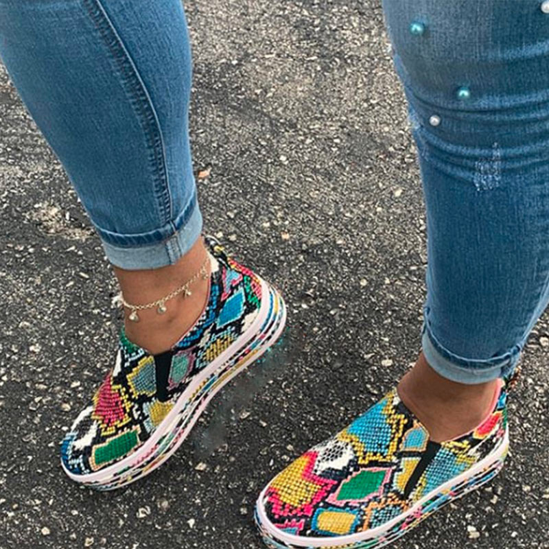 Neue Frau Flache Schlange Haut Turnschuhe Frauen Herbst Unterhose Auf Plattform sexy Damen Komfortable Plus Größe Weibliche lässig Schuhe: Blume / 7.5