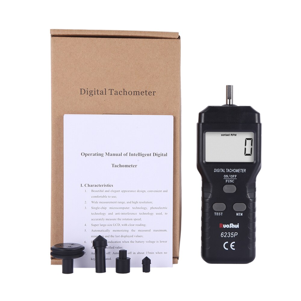 RuoShui 6235P Digital Tachometer Contact Tach tool sensor handheld speed meter auto Measure Engine Rang 0.5～19999rpm tacometro