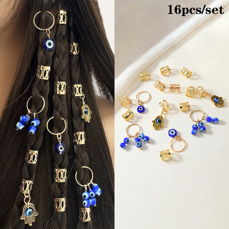 1set Dreadlock Hair Rings Hair Jewelry Cuffs Clip Hair Braids Dirty Braids Bead Hippie Hairpin Accessories Headwear For Women: SKY BLUE