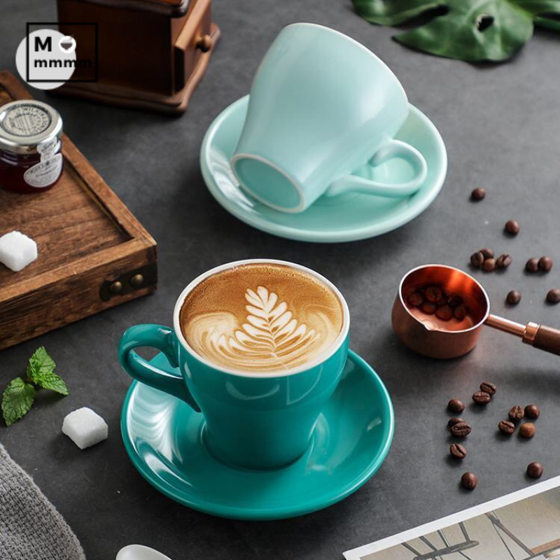 Bts-taza grande de cerámica para café, tazas de café con platillos, de Color sólido, para té, cambia de Color