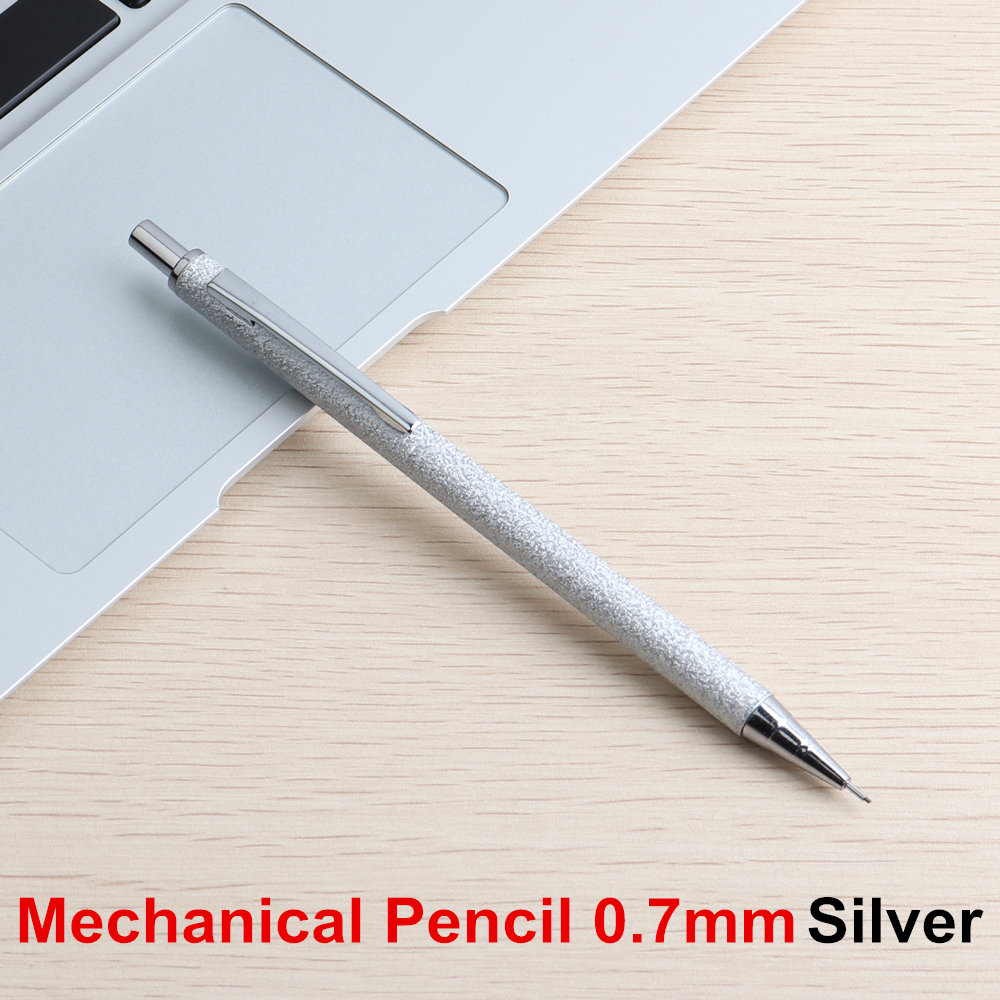 Lápiz de Metal mecánico de 0,5/0,7mm, pluma automática de prensa creativa para estudiantes, escritura, dibujo, oficina y escuela: Pencil Silver 0.7