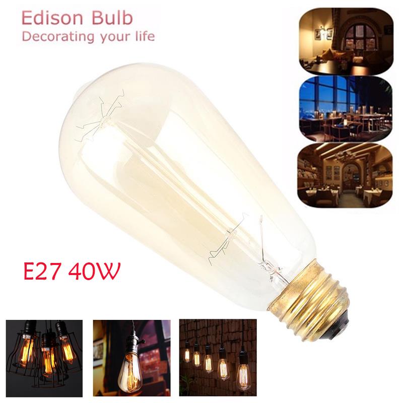 Bright Retro E27 Edison Type Tungsten Filament Bulb Glass Droplight AC120V