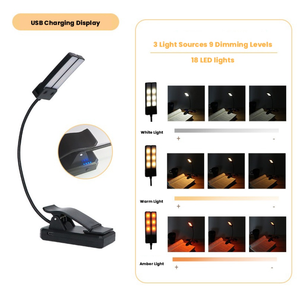 Luz LED negra de con 18 luces, atril recargable por USB, lámpara de lectura de escritorio portátil para dormitorio: Rojo