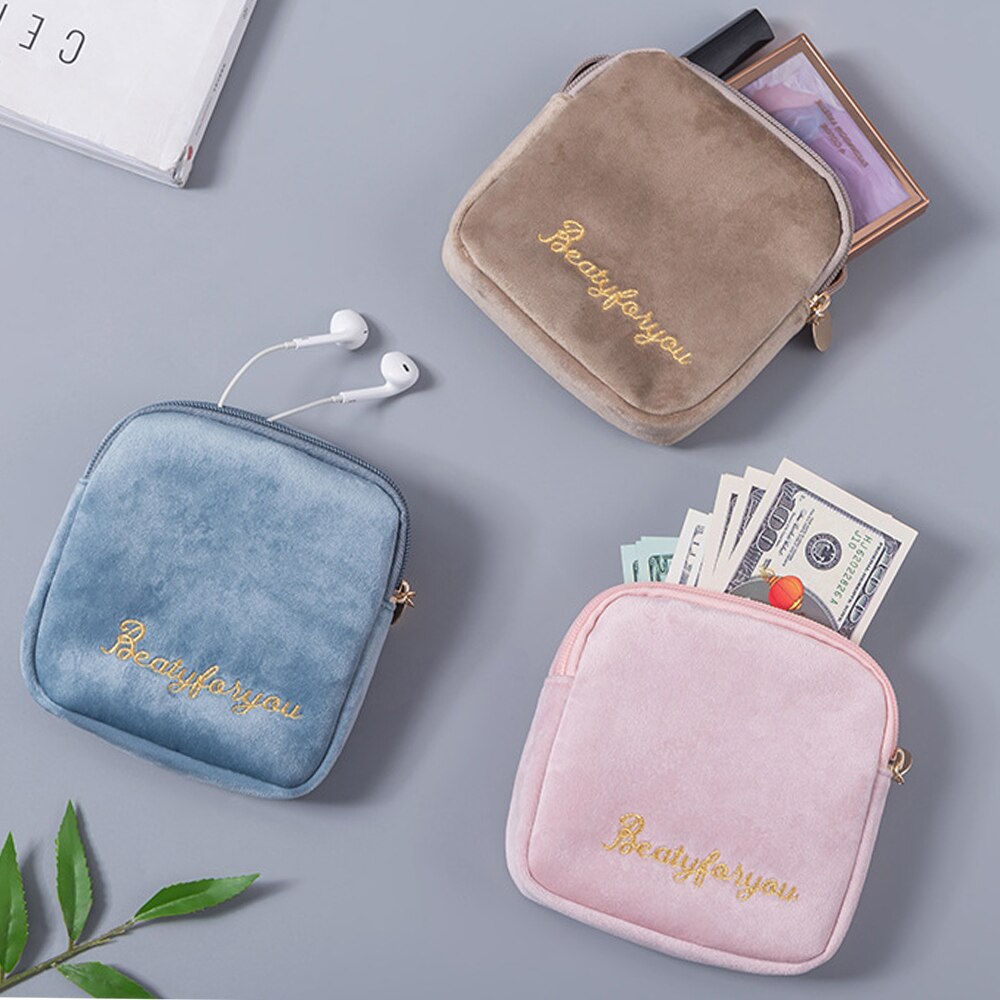 Sanitary Napkin Storage Bag Canvas Pad Makeup Bag Coin Purse Jewelry Organizer Credit Card Pouch Case Tampon Packaging