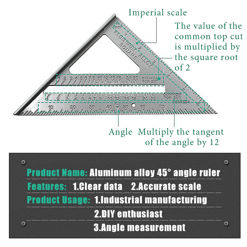 Triangle Rule 90 Degree Thickening Angle Rule Aluminum Alloy Carpenter Measurement Square Ruler Layout Tool Measurement Tool
