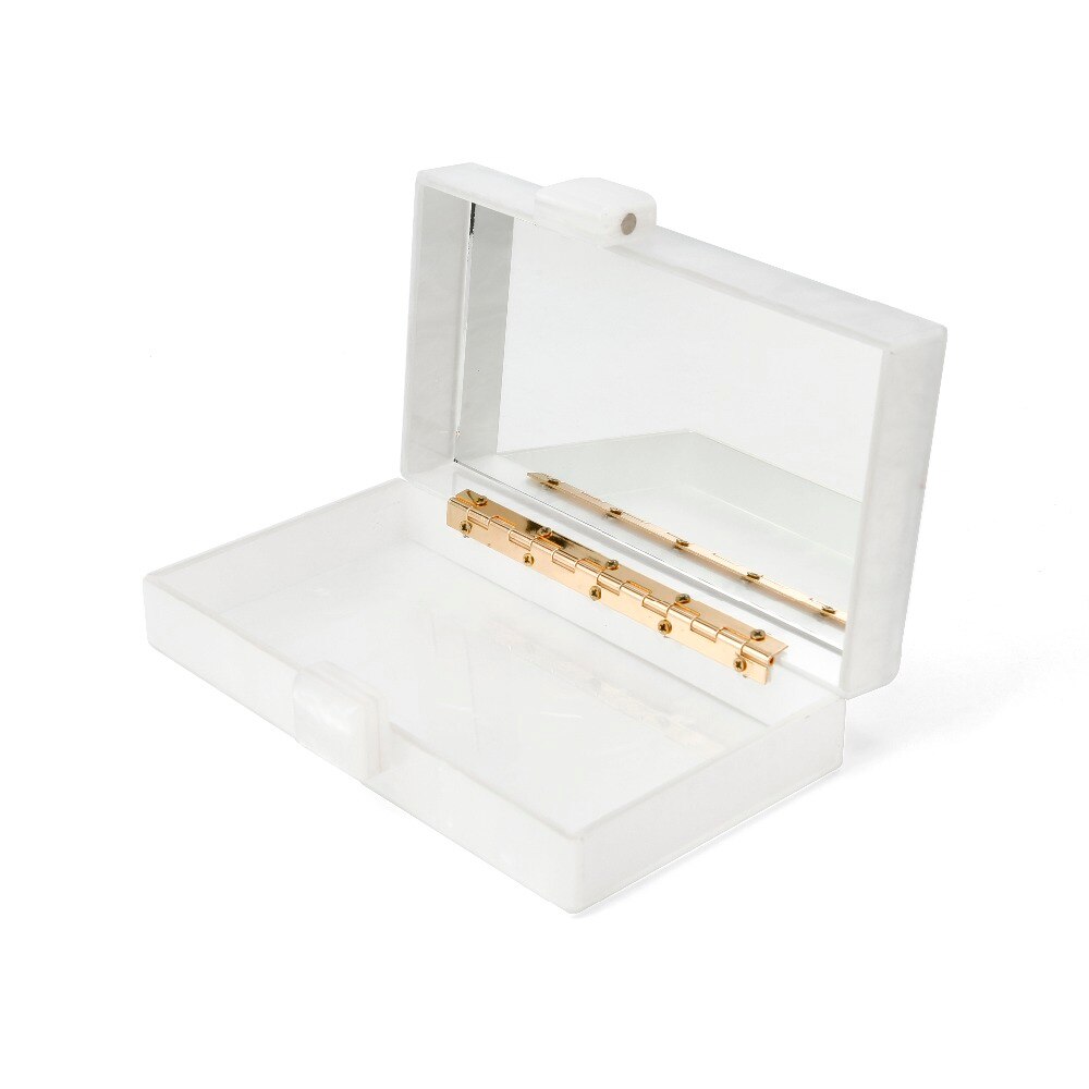 Bolso de mano de acrílico con espejo para mujer, bolsa de mano de acrílico blanco perla, hecho a mano, proveedor de fábrica de China, tamaño 18x10 cm