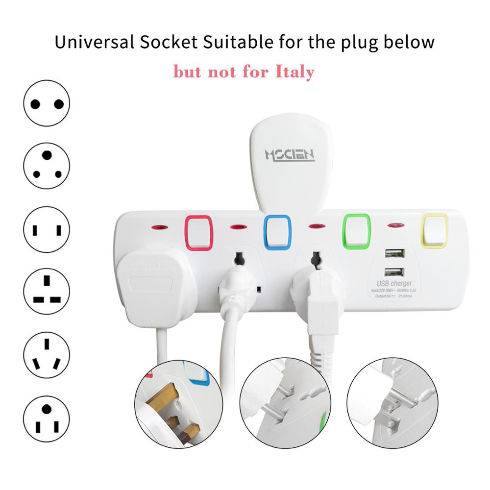 Mscien 3 Way Plug Extension with 2 USB Multiplug Wall Socket Extension with Individually Switches and Neon Indicators 13Amp Exte