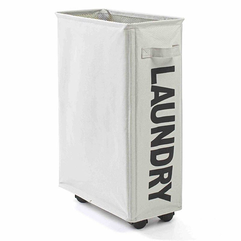 Slim Laundry Basket with Handle on Wheels Black Gray Beige Foldable Corner Storage Bins Waterproof Rolling Dirty Clothes Hamper: Light Gray
