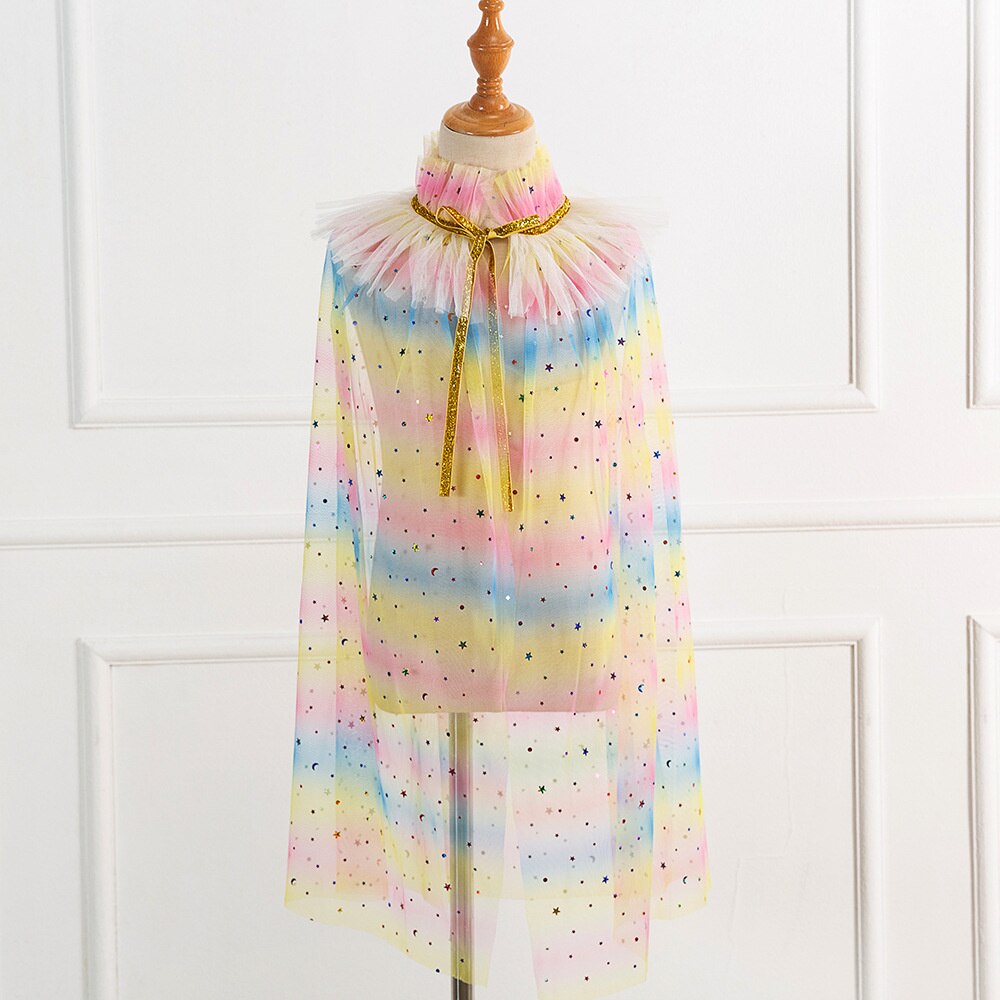 Girls Tutu Cape Girls Halloween Christmas Cloak Beautiful Kids Girls Party Wear Cape Rainbow Star Sequins Capes: H
