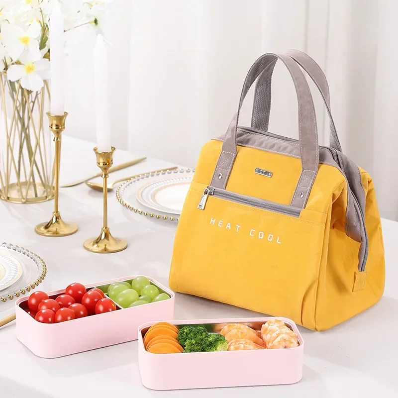 Duża torba na lunch dla kobiet Wodoodporna, zwięzła, wygodna, świeża torba termoizolacyjna Termiczne pudełko na żywność na lunch Przenośna torba podróżna na piknik Bolsa: YELLOW
