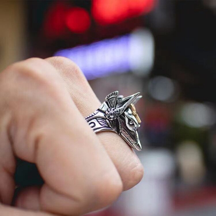 Vintage Artifact Stainless Steel Jackal Head Ring Ancient Anubis Men&#39;s Ring Birthday Party Jewelry