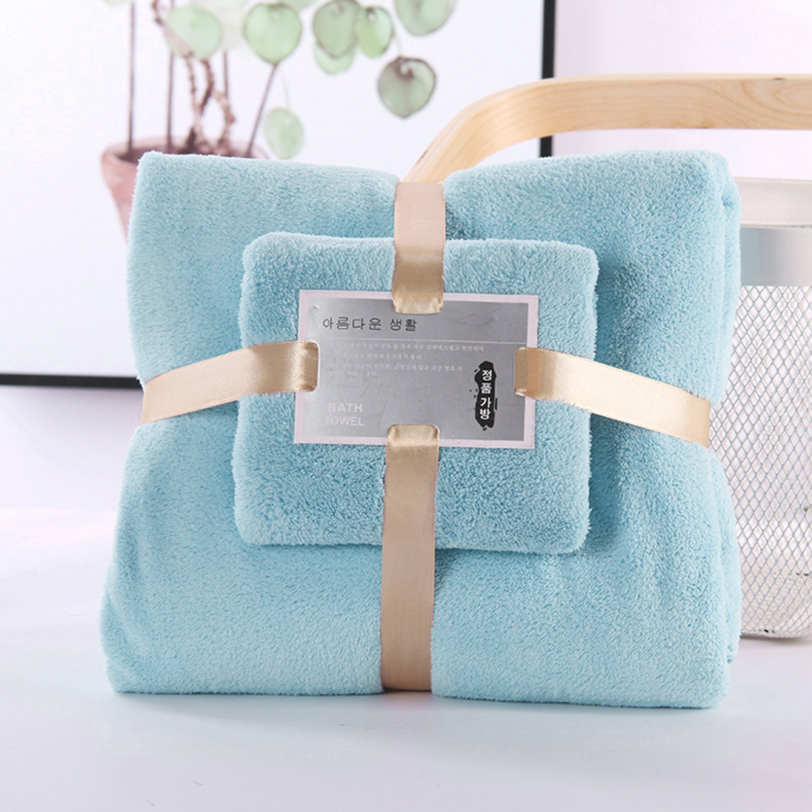 Bath Towel Set Friendly To Skin Ultra Soft Thickened Hair Drying Towel Superior Absorbency Dense Cotton Shower Towel: Blue