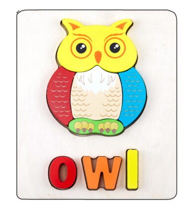 Wooden Animal Puzzle Montessori Letter Puzzle Preschool Learning Educational Game Baby Toddler Toys for Children: Owl