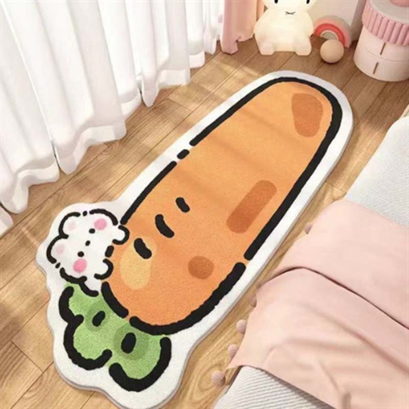 Cute Cat Faux Cashmere Bedside Carpet Cartoon Soft Anti-Slip Foot Rug for Bedroom Water Absorbing Wear-Resistant Home Floor Mat