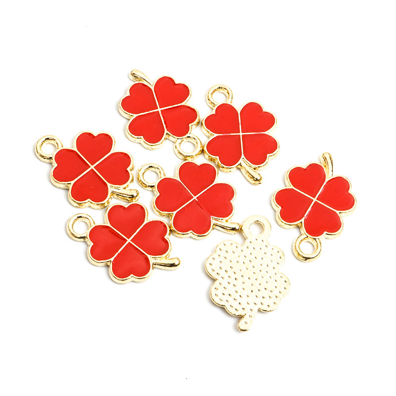Dopamina trébol de cuatro hojas esmalte encantos 20 piezas DIY collar pulsera pendientes llavero amuleto colgantes accesorios de creativos: Zinc negro plateado