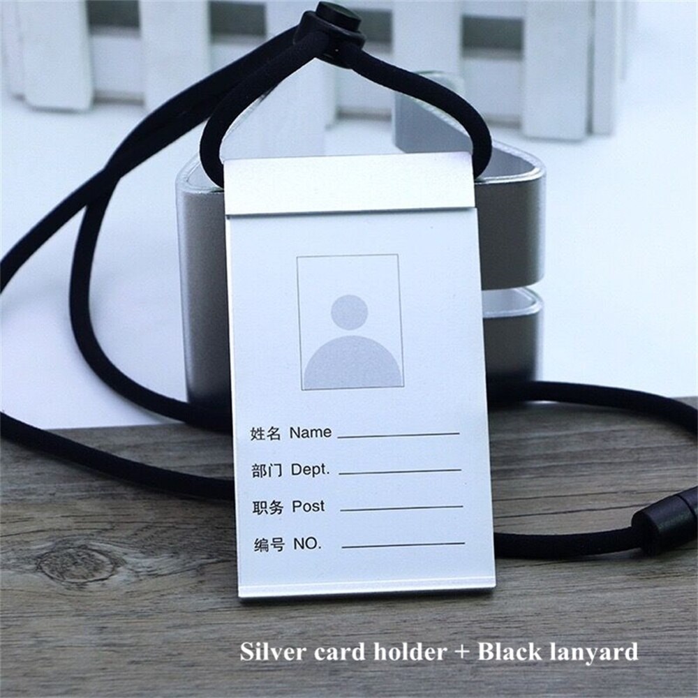 Funda de aluminio para tarjeta de identificación y nombre de empleado, insignia de identificación con cordón para collar, suministros de oficina y escuela, certificado de trabajo de Metal