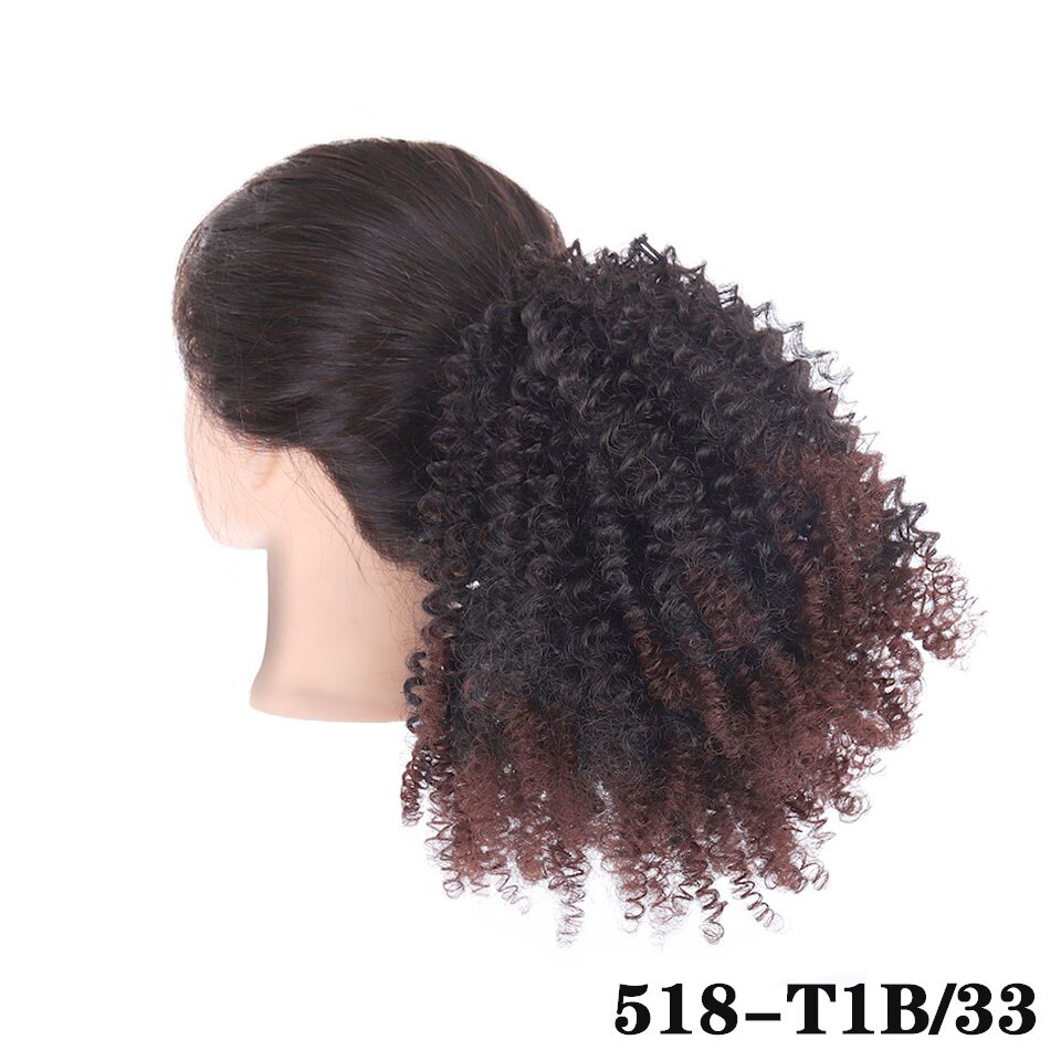 BUQI Drawstring Afro Curly Ponytail Synthetic Hair Bun Chignon Hairpiece For Women Clip in Hair Extension: T1B-33