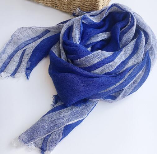 Japan Spring And Summer Thin Pure Linen Vertical Stripe Men&#39;s And Women&#39;s Scarves Long Shawl With Tassels
